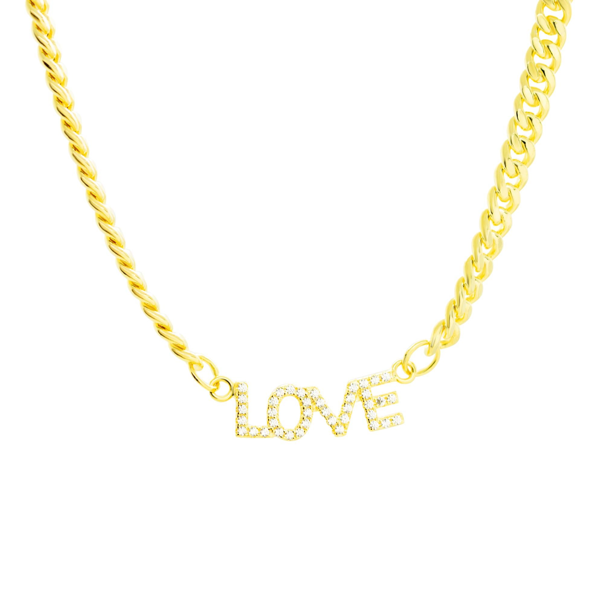 Collana a catena con zircone cubico in oro con lettere romantiche Amore Intini Jewels in vendita 1