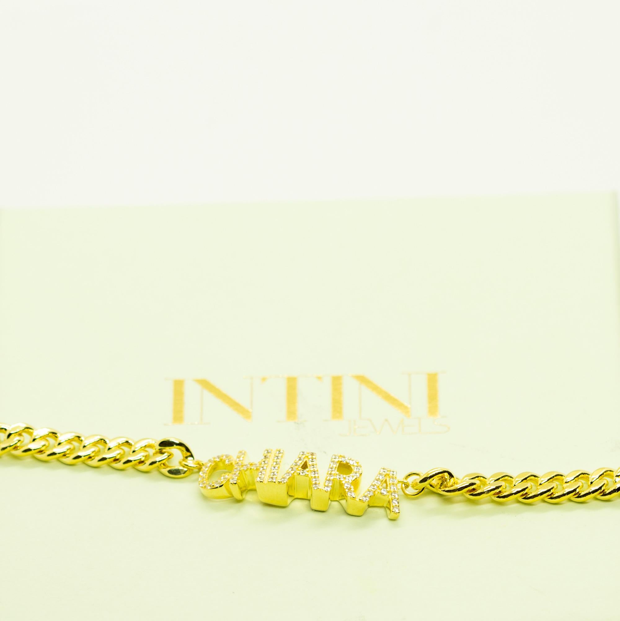 Gold Plate Cubic Zircon Chain Name Letters Romantic Love Intini Jewels Necklace For Sale 6
