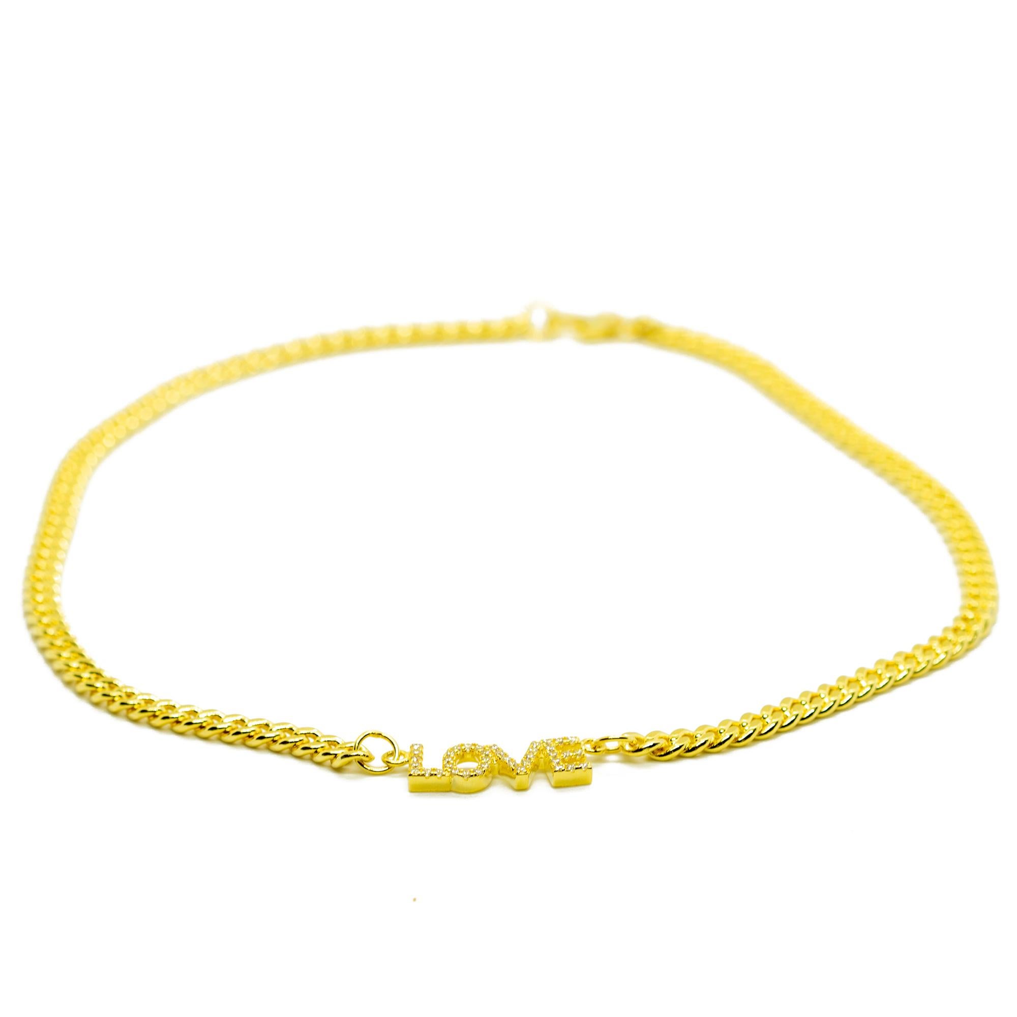 Art Nouveau Gold Plate Cubic Zircon Chain Name Letters Romantic Love Intini Jewels Necklace For Sale