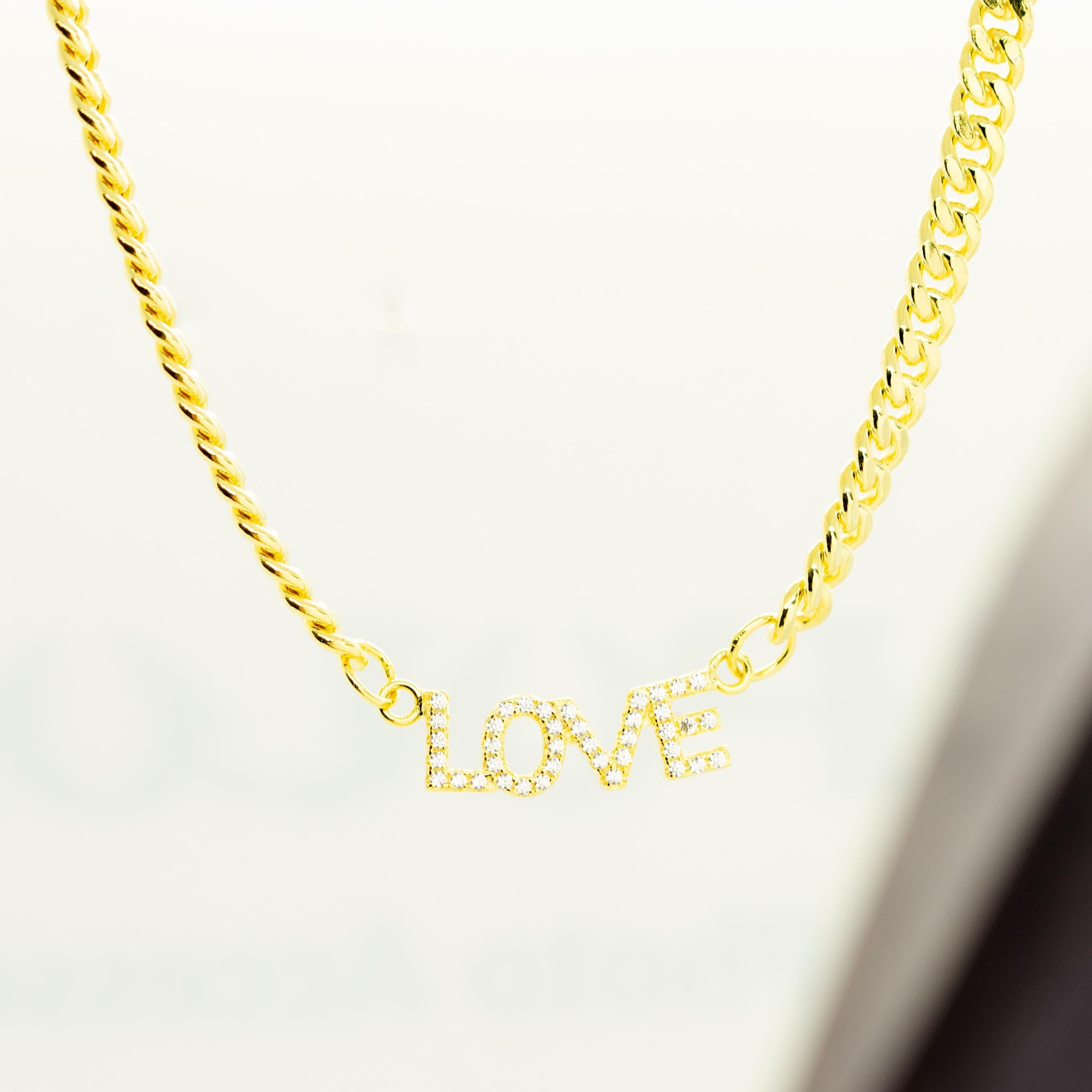 Brilliant Cut Gold Plate Cubic Zircon Chain Name Letters Romantic Love Intini Jewels Necklace For Sale
