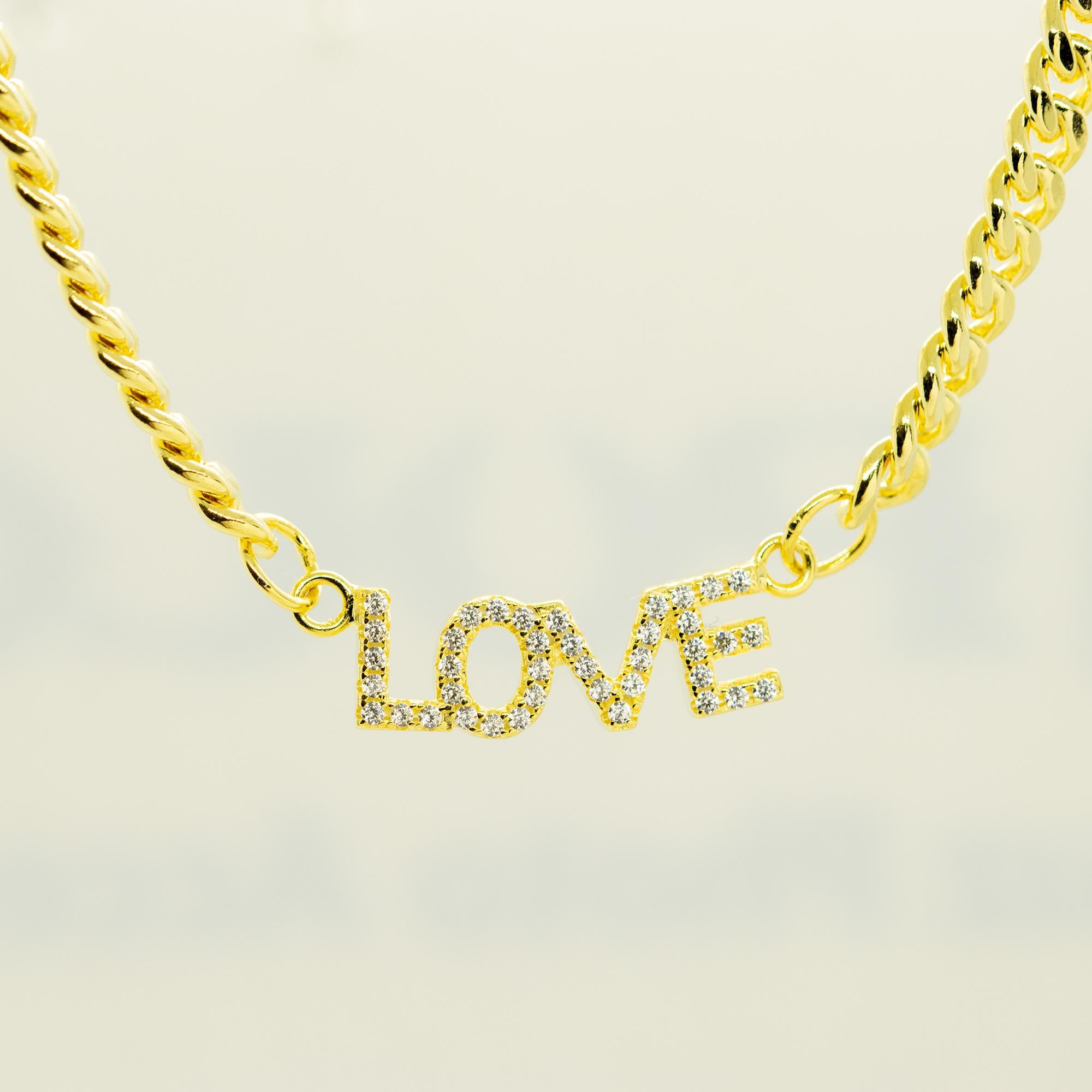 Gold Plate Cubic Zircon Chain Name Letters Romantic Love Intini Jewels Necklace In New Condition For Sale In Milano, IT