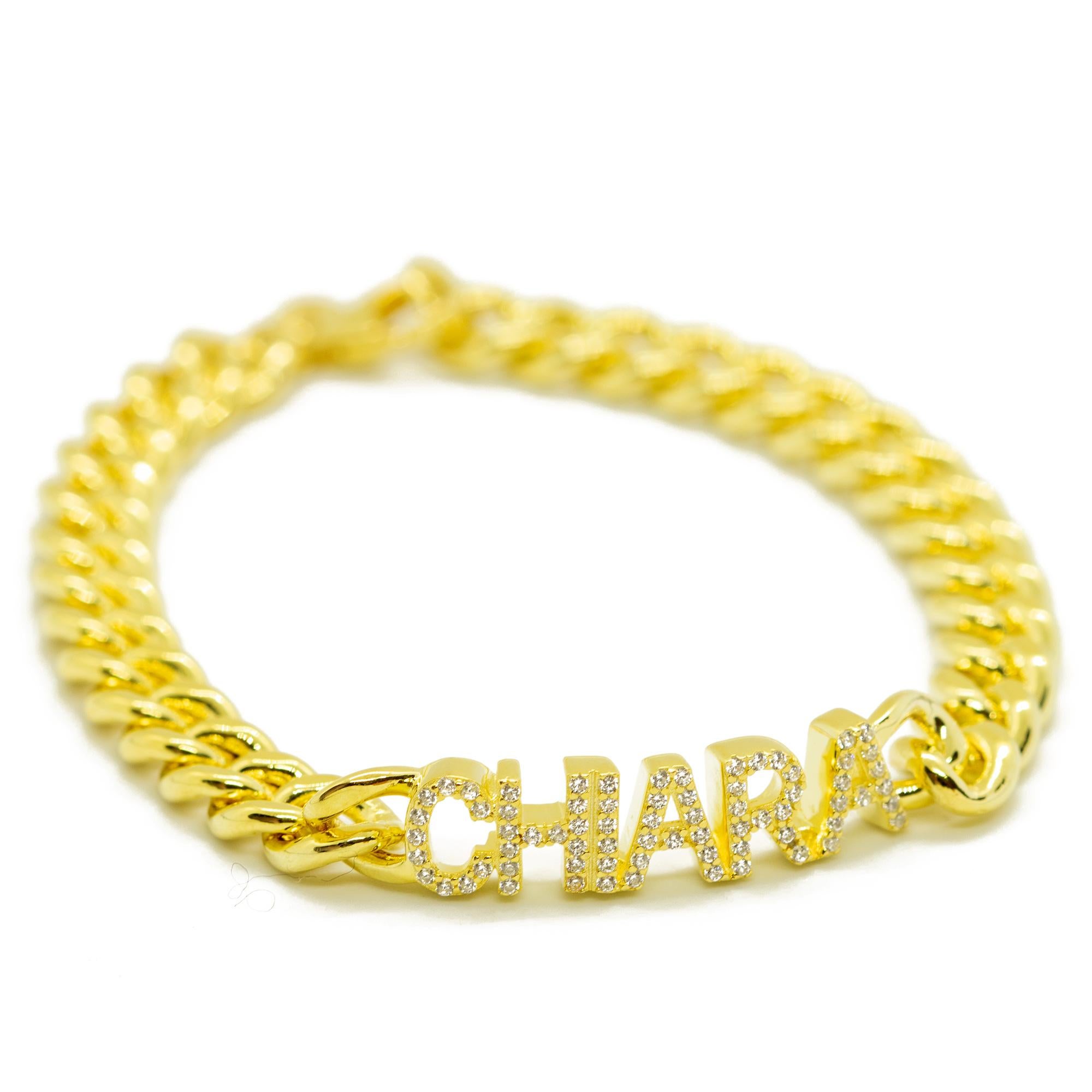 Placa de oro de la cadena de circón nombre personalizado Letras romántico amor pulsera Intini Jewels en venta 1