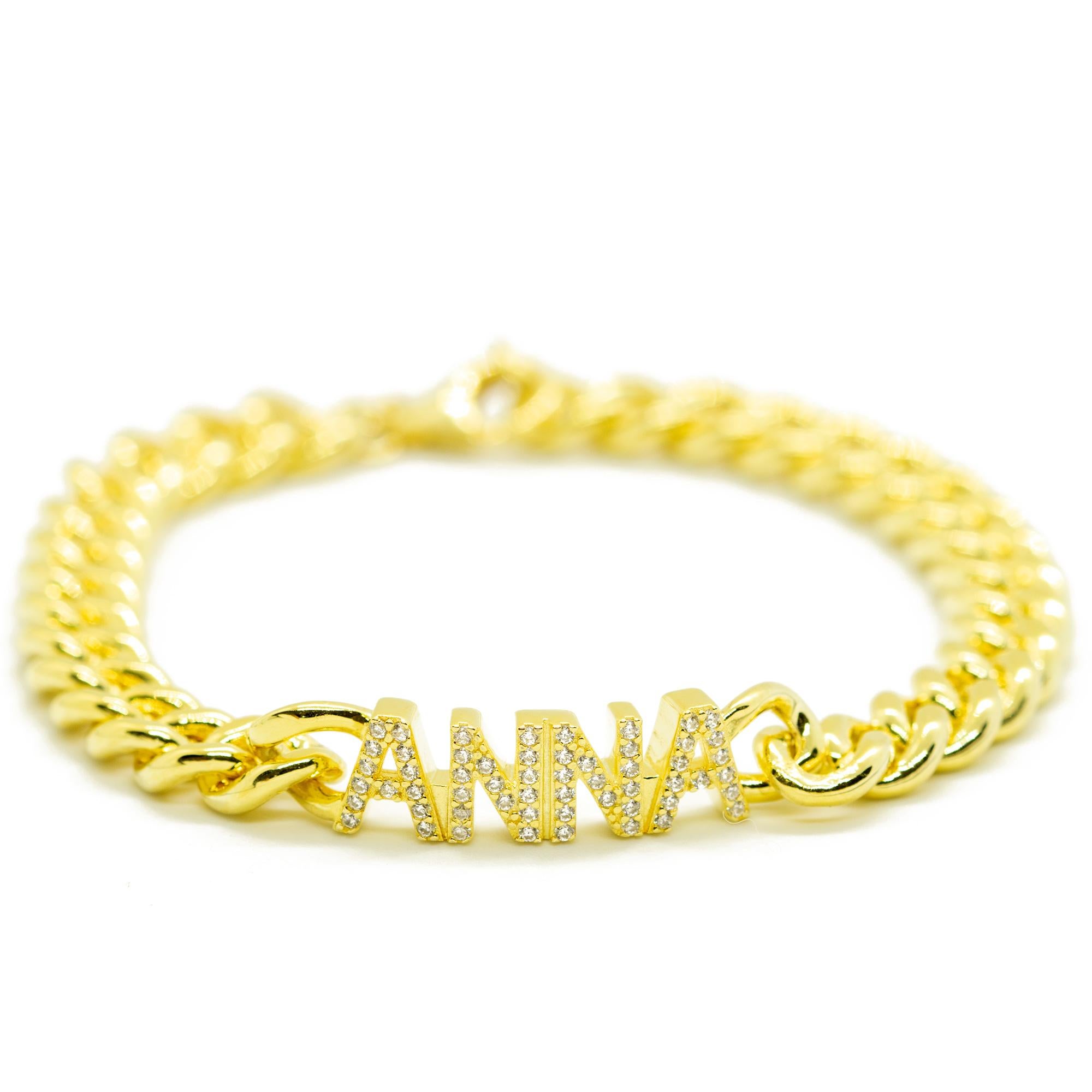 Placa de oro de la cadena de circón nombre personalizado Letras romántico amor pulsera Intini Jewels en venta 2