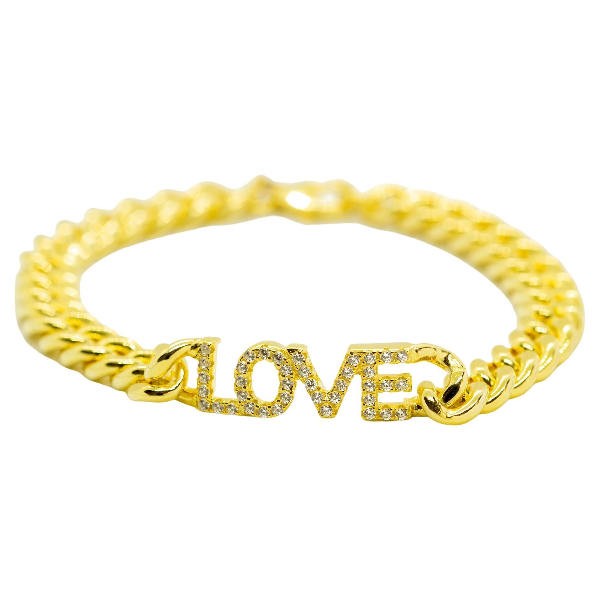 Bracciale d'oro con catena di zirconi con lettere d'amore romantiche Intini Jewels