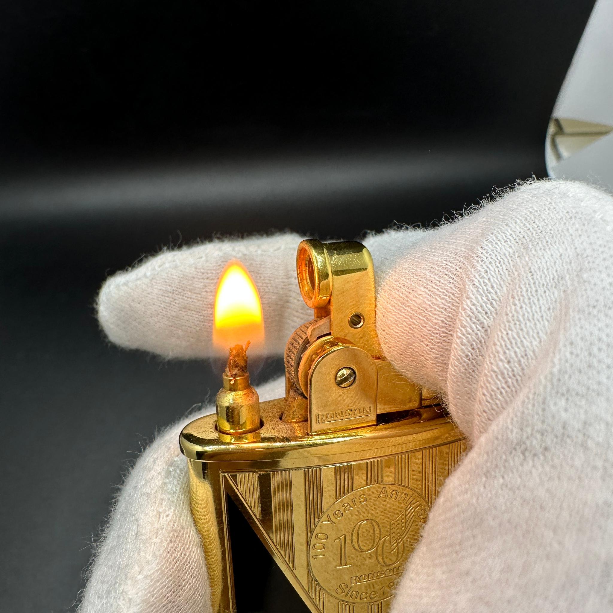 Gold Plated “1943” Ronson Lighter, Rare Limited 100 Year Anniversary Edition For Sale 2