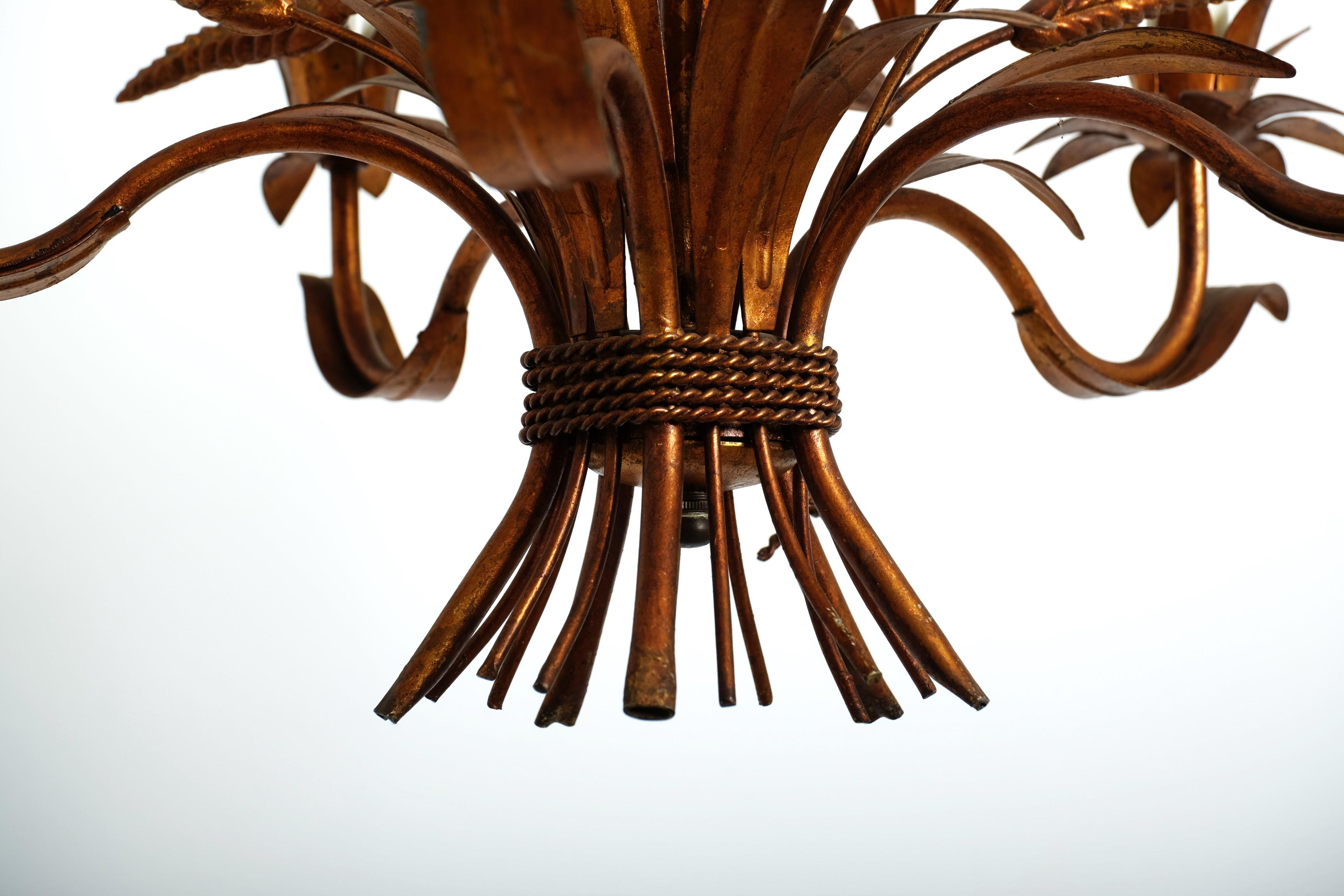 Lampadario a covoni di grano a 5 bracci in metallo di Hans Kögl, Germania, anni '70 in vendita 5