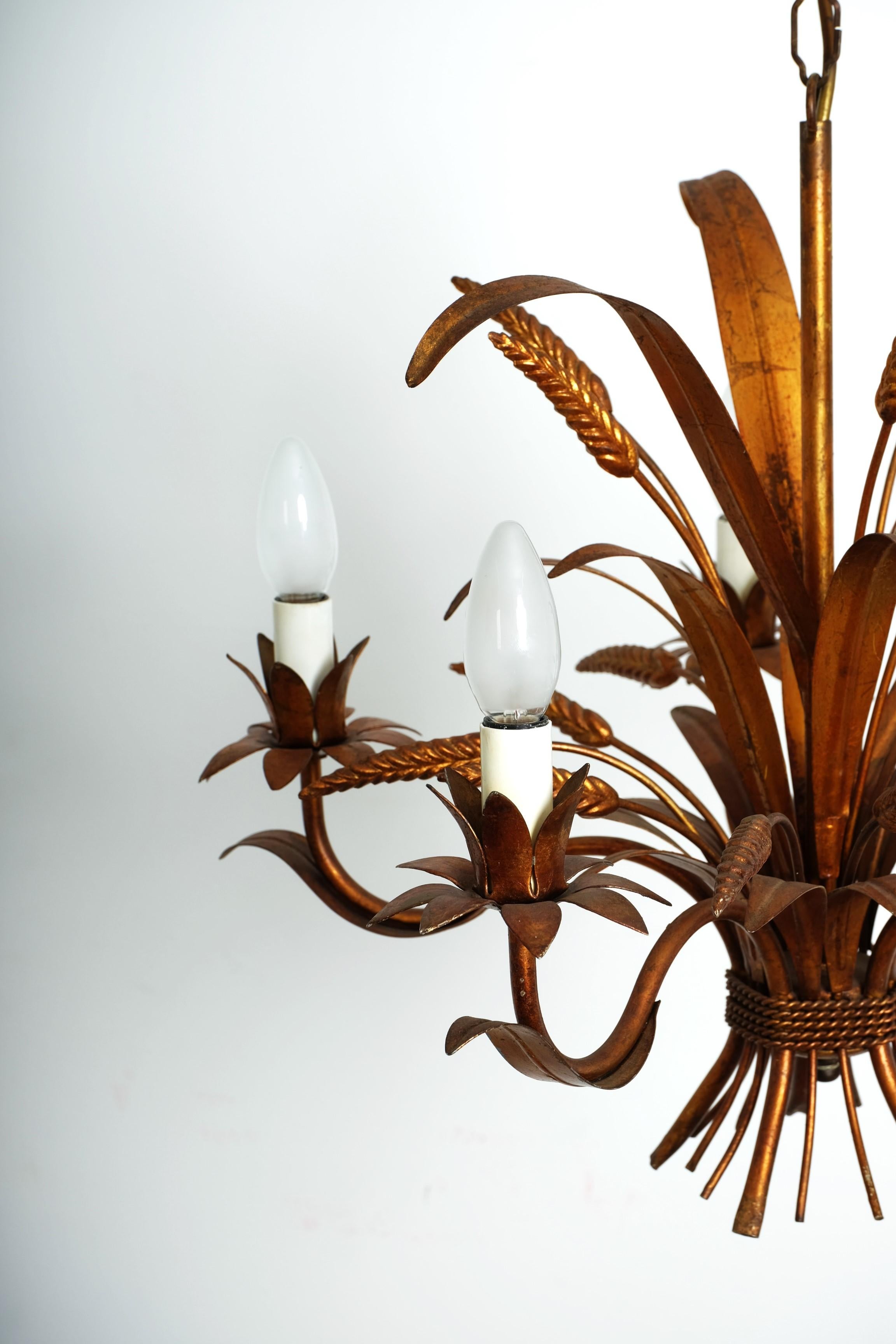 Lampadario a covoni di grano a 5 bracci in metallo di Hans Kögl, Germania, anni '70 in vendita 10