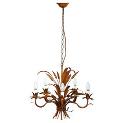 5-Arm Metal Wheat Sheaf Chandelier by Hans Kögl Ceiling Lamp, Germany 1970s