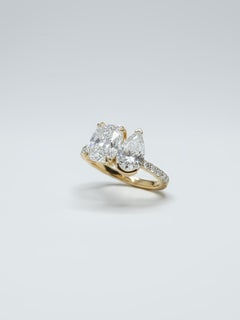 Gold Plated 925 Silver Toi et Moi Ring Cushion Pear Cut Moissanite Ring.