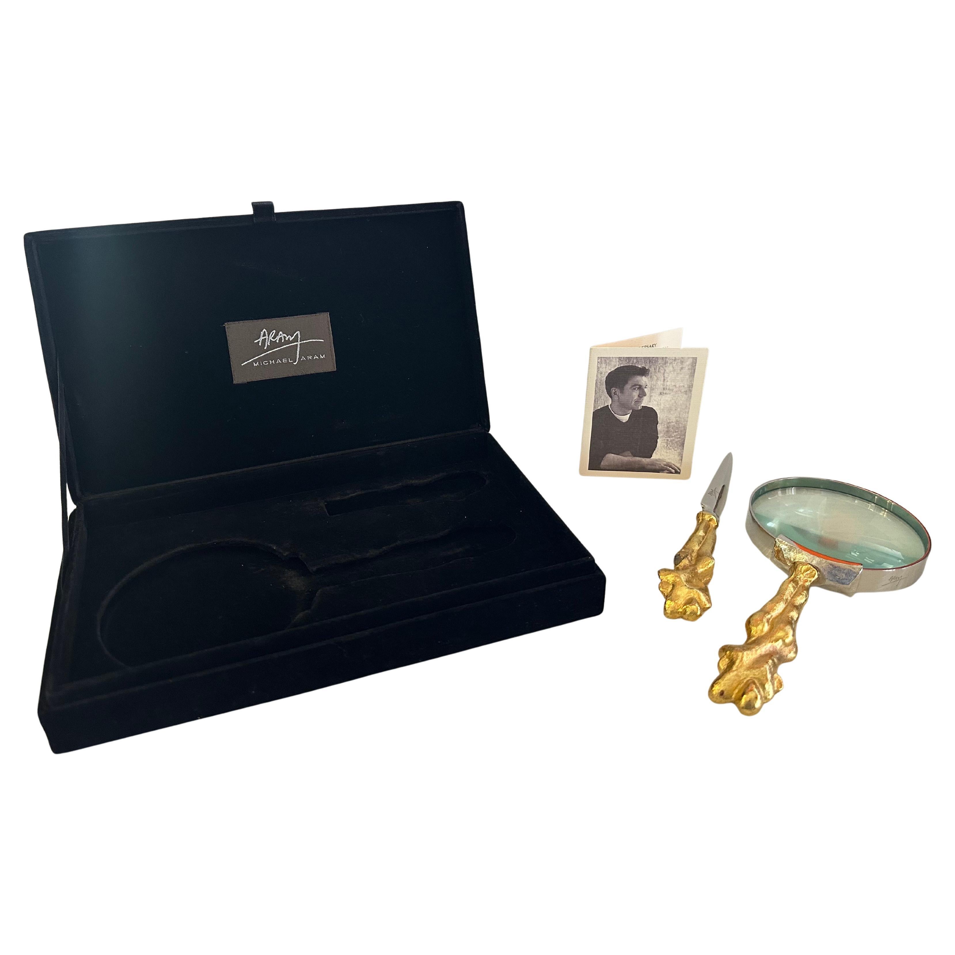 Contemporary Gold Plated Adam & Eve Magnifying Glass and Letter Opener Set by Michael Aram For Sale