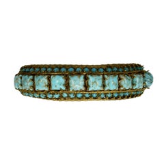 Gold Plated and Black Enamel Bangle Bracelet with Faux Turquoise Stones