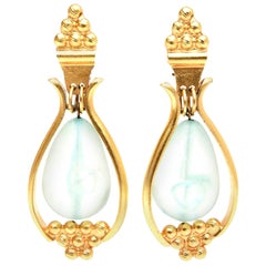 Pendientes colgantes de resina chapados en oro y turquesa azul 80's