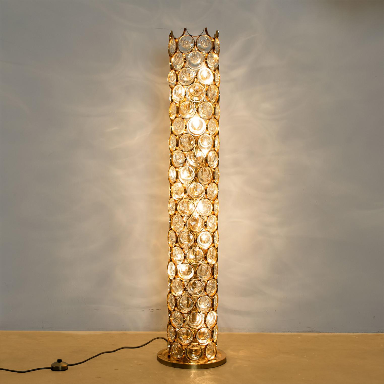 20th Century Gold-Plated and Crystal Floor Lamp by Palwa, 1960s For Sale
