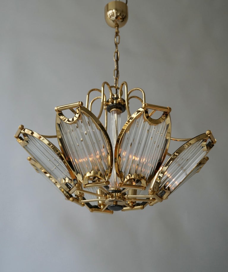 Hollywood Regency Gold-Plated and Crystal Glass Chandelier by Bakalowits For Sale