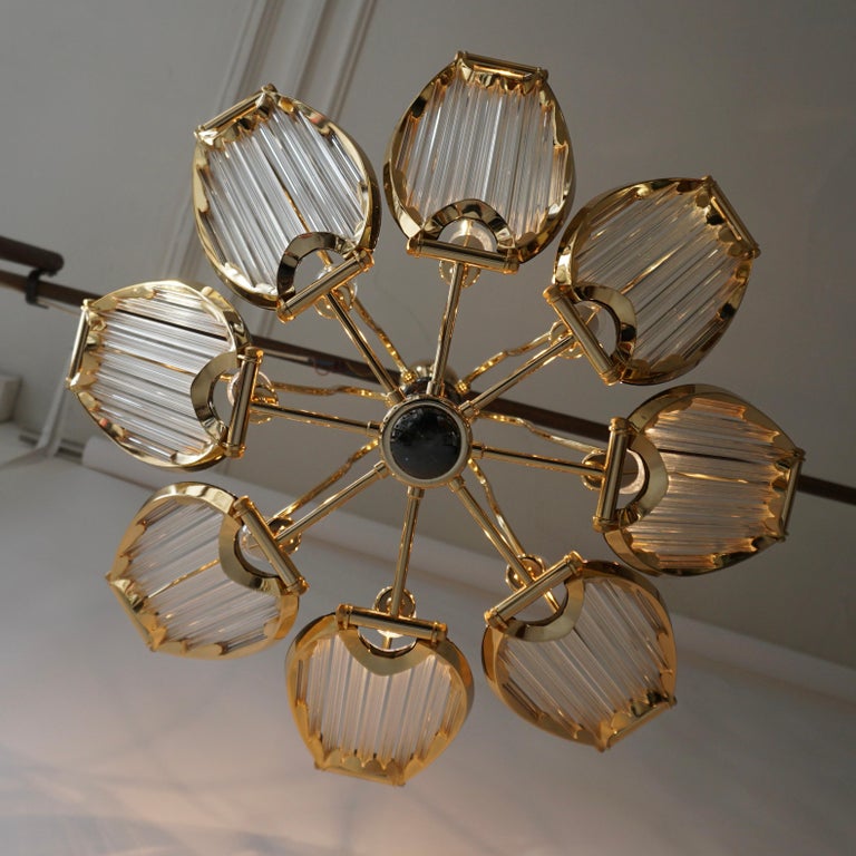 Gold Plate Gold-Plated and Crystal Glass Chandelier by Bakalowits For Sale