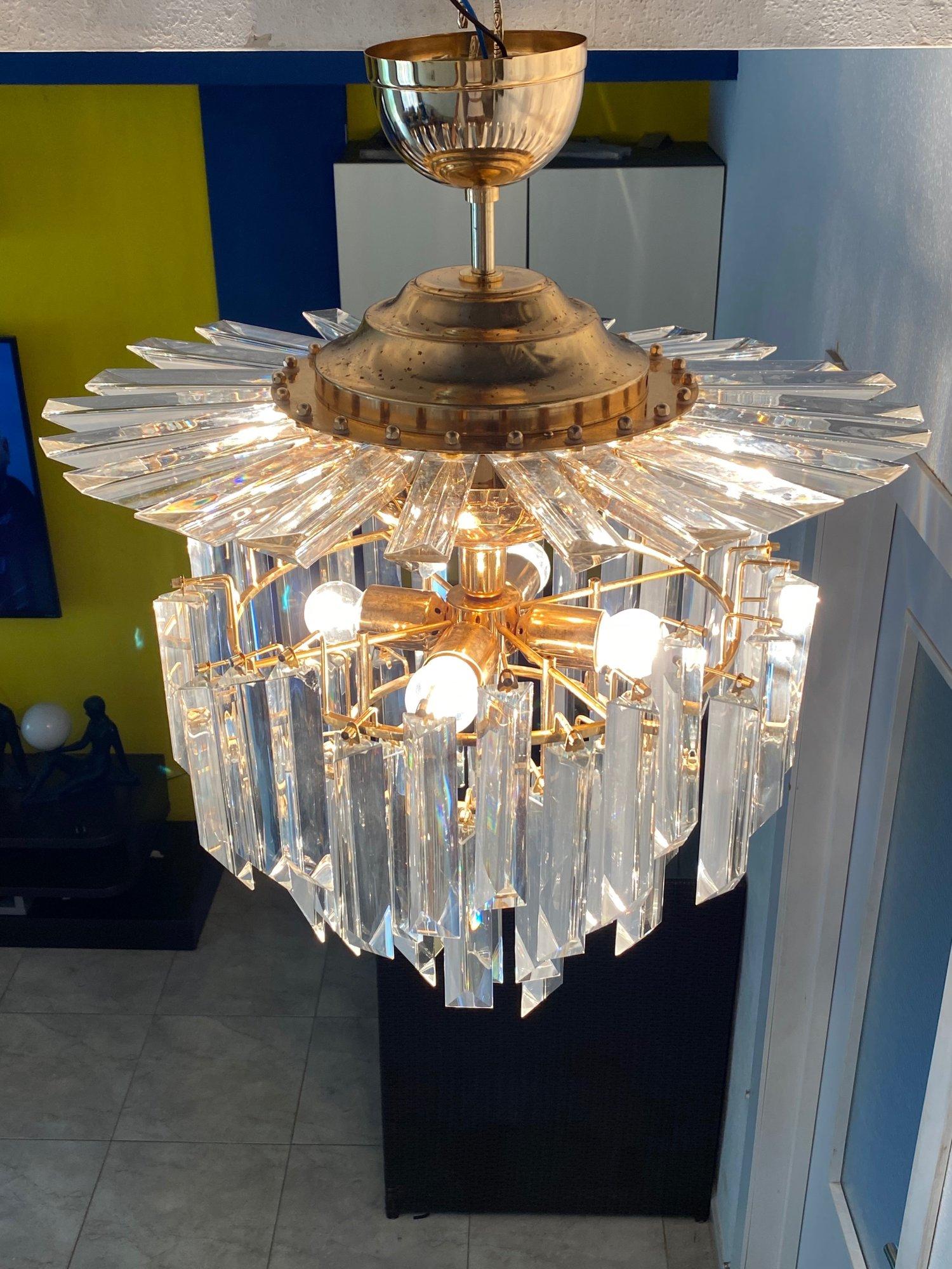 Gold-Plated and Crystal Glass Chandelier For Sale 3