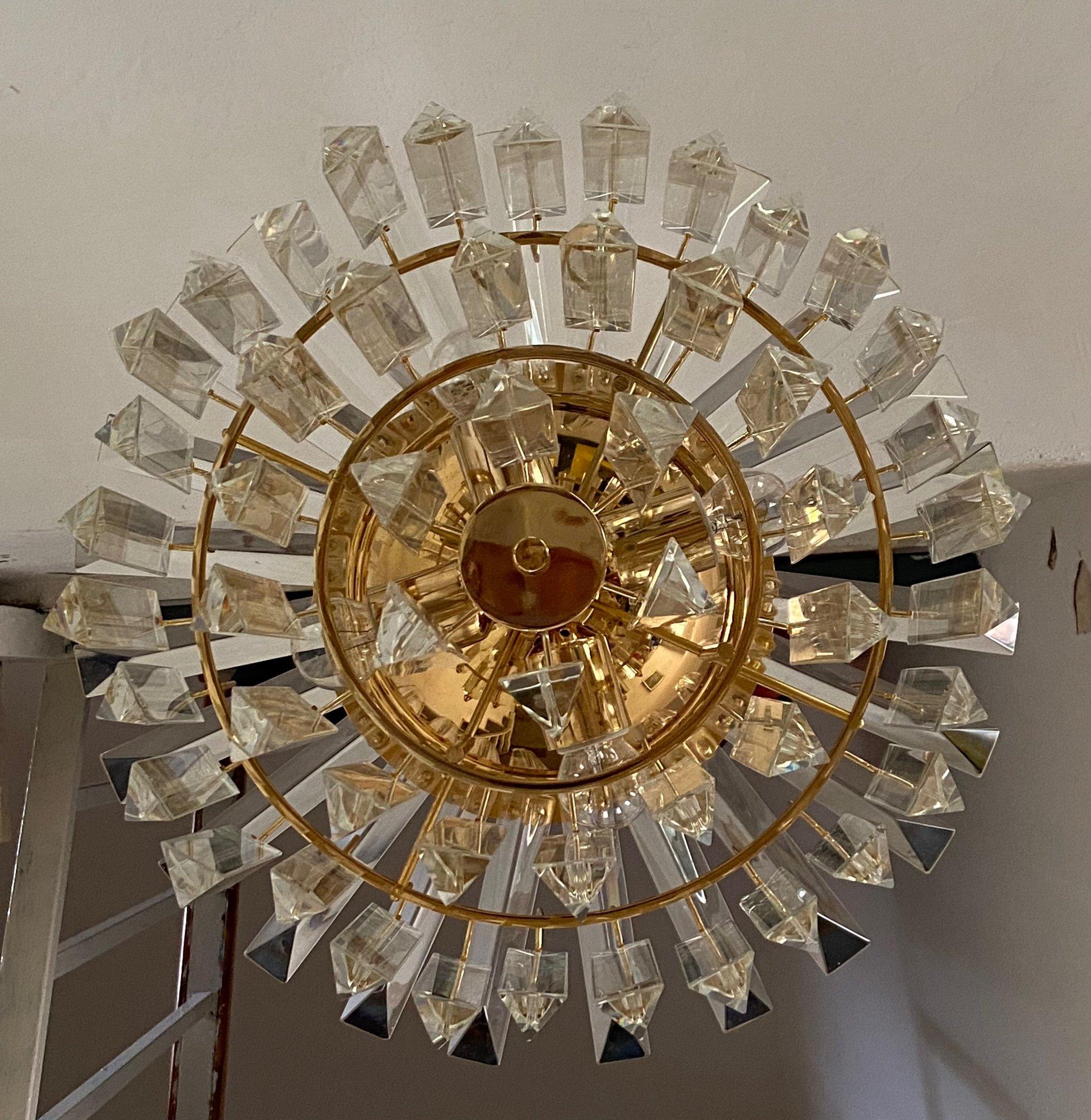 Gold-Plated and Crystal Glass Chandelier For Sale 4