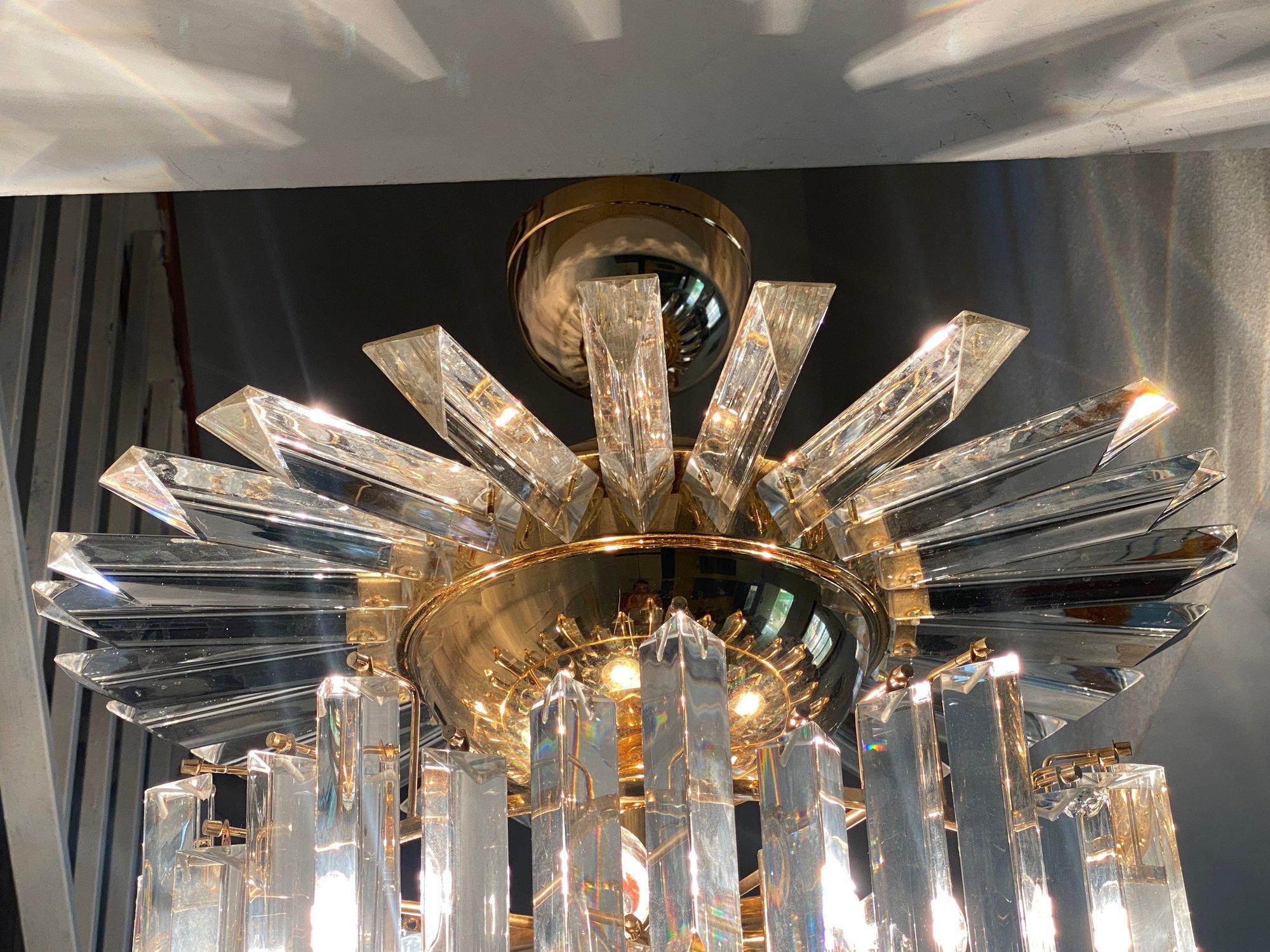 Gold-Plated and Crystal Glass Chandelier For Sale 5