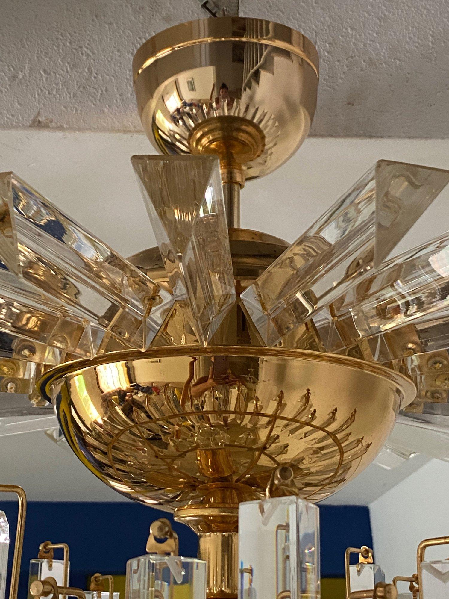 Gold-Plated and Crystal Glass Chandelier For Sale 6