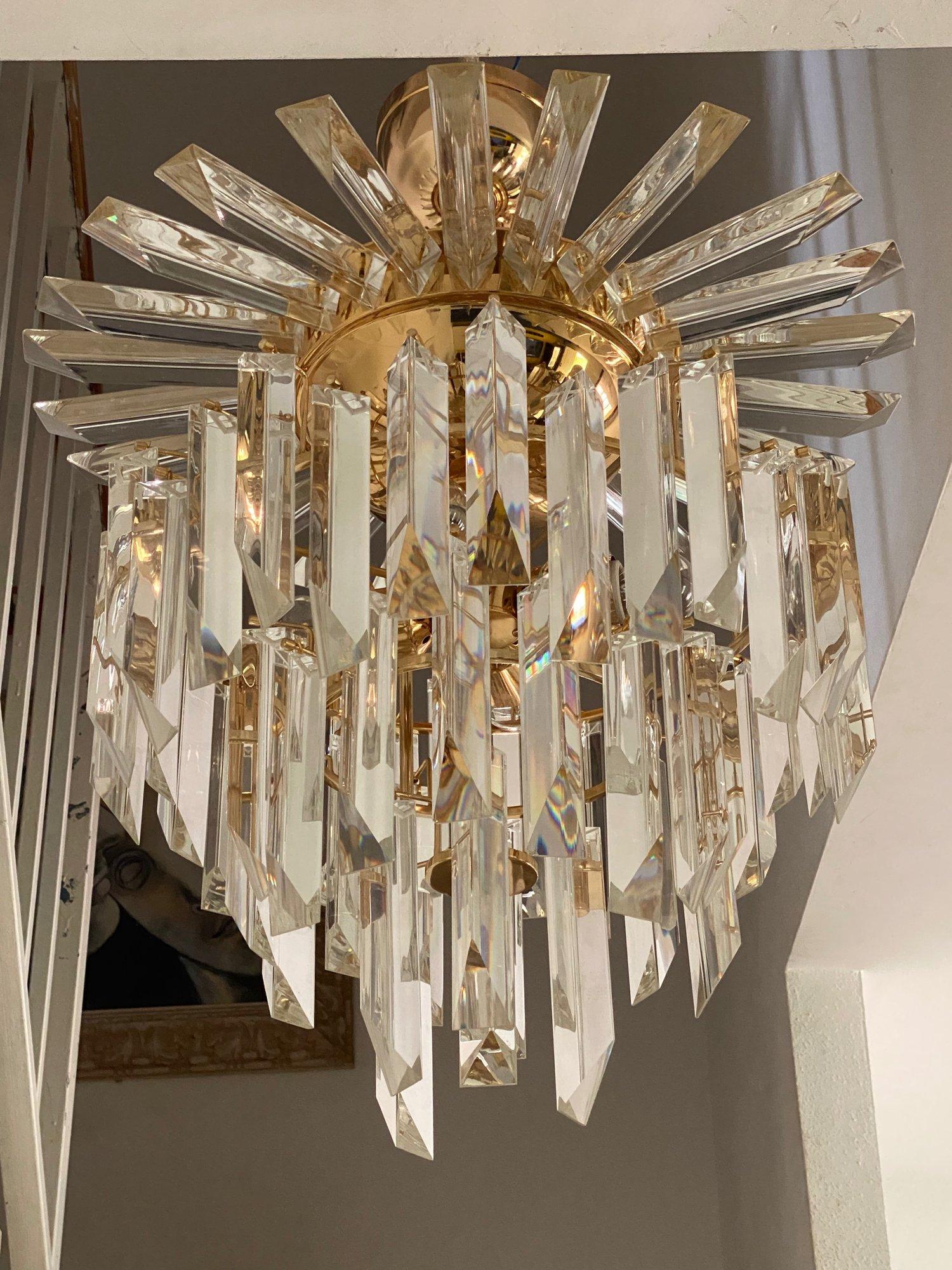 Gold-Plated and Crystal Glass Chandelier For Sale 1