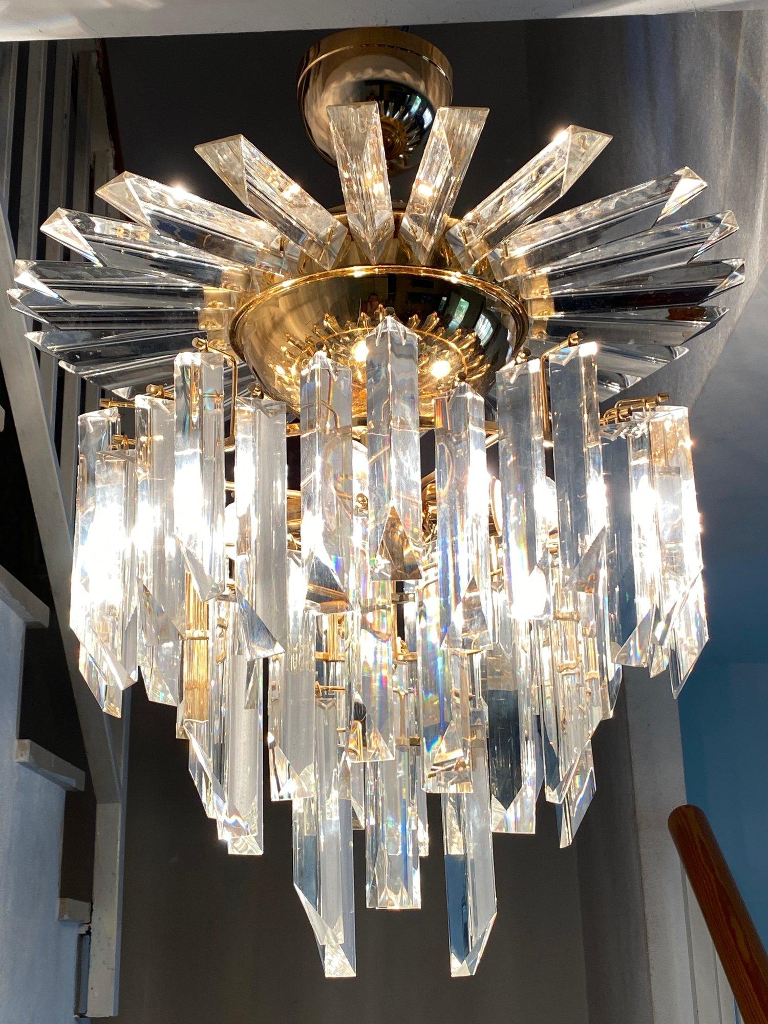 Gold-Plated and Crystal Glass Chandelier For Sale 2