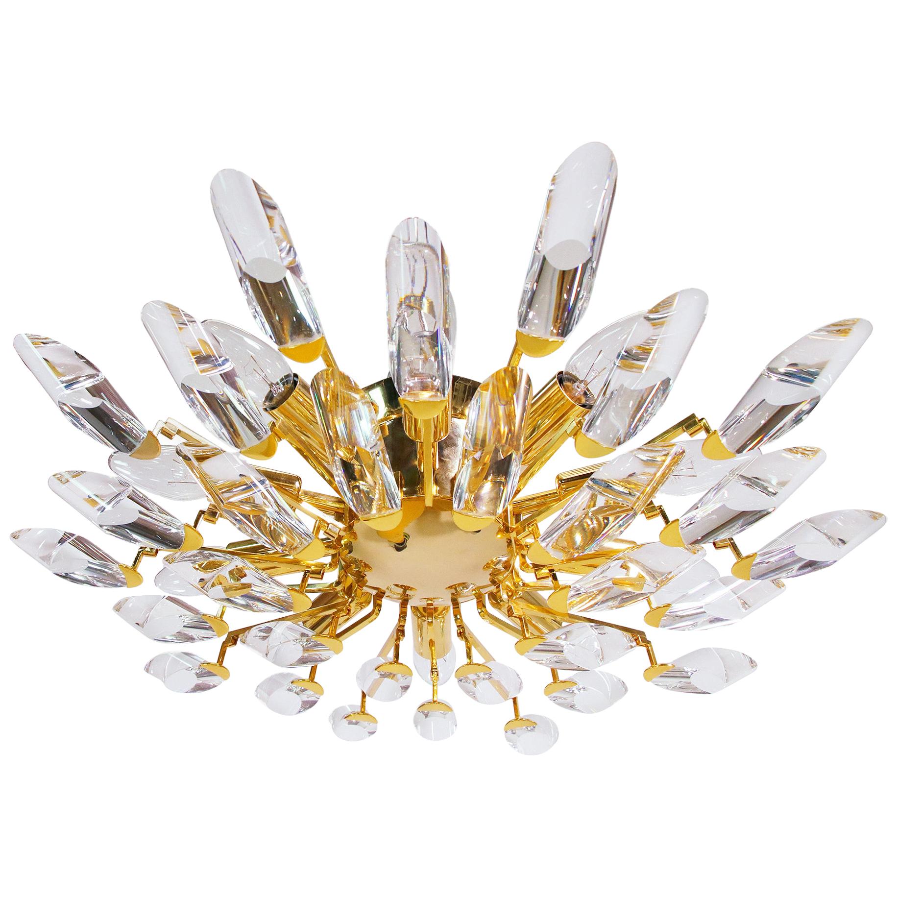 Gilt Brass Sciolari Style Crystal Glass Chandelier or Flush Mount