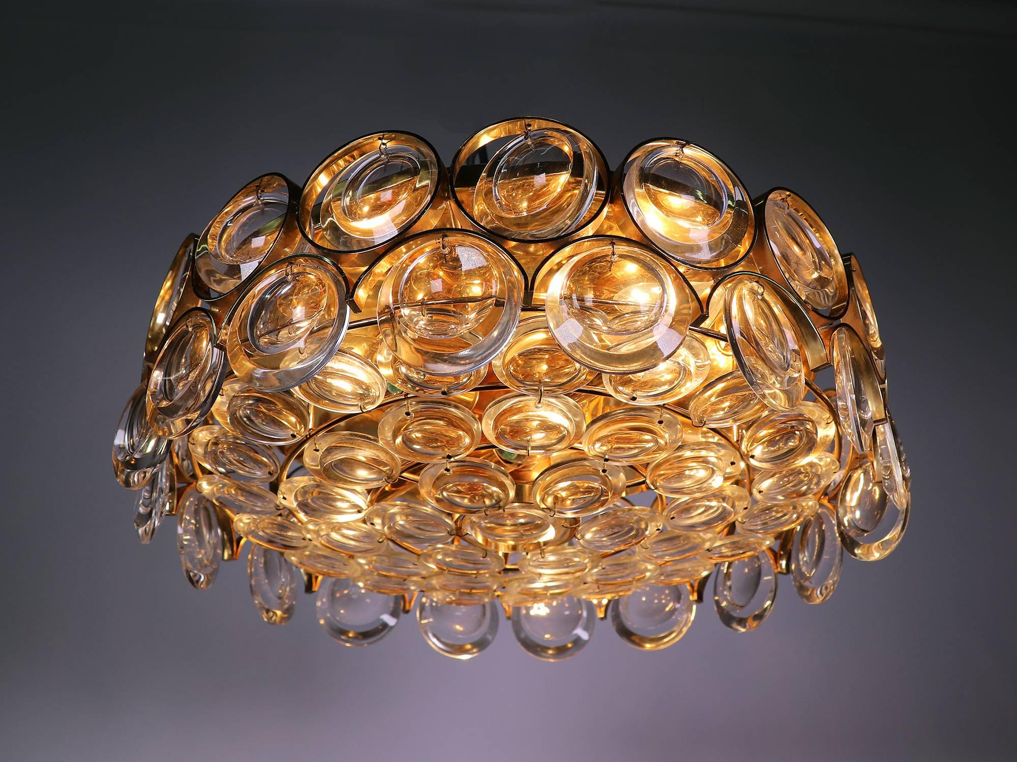 1960 Germany Palwa Bubble Flush Mount Ceiling Light Crystal & Gilt Brass In Good Condition In Niederdorfelden, Hessen