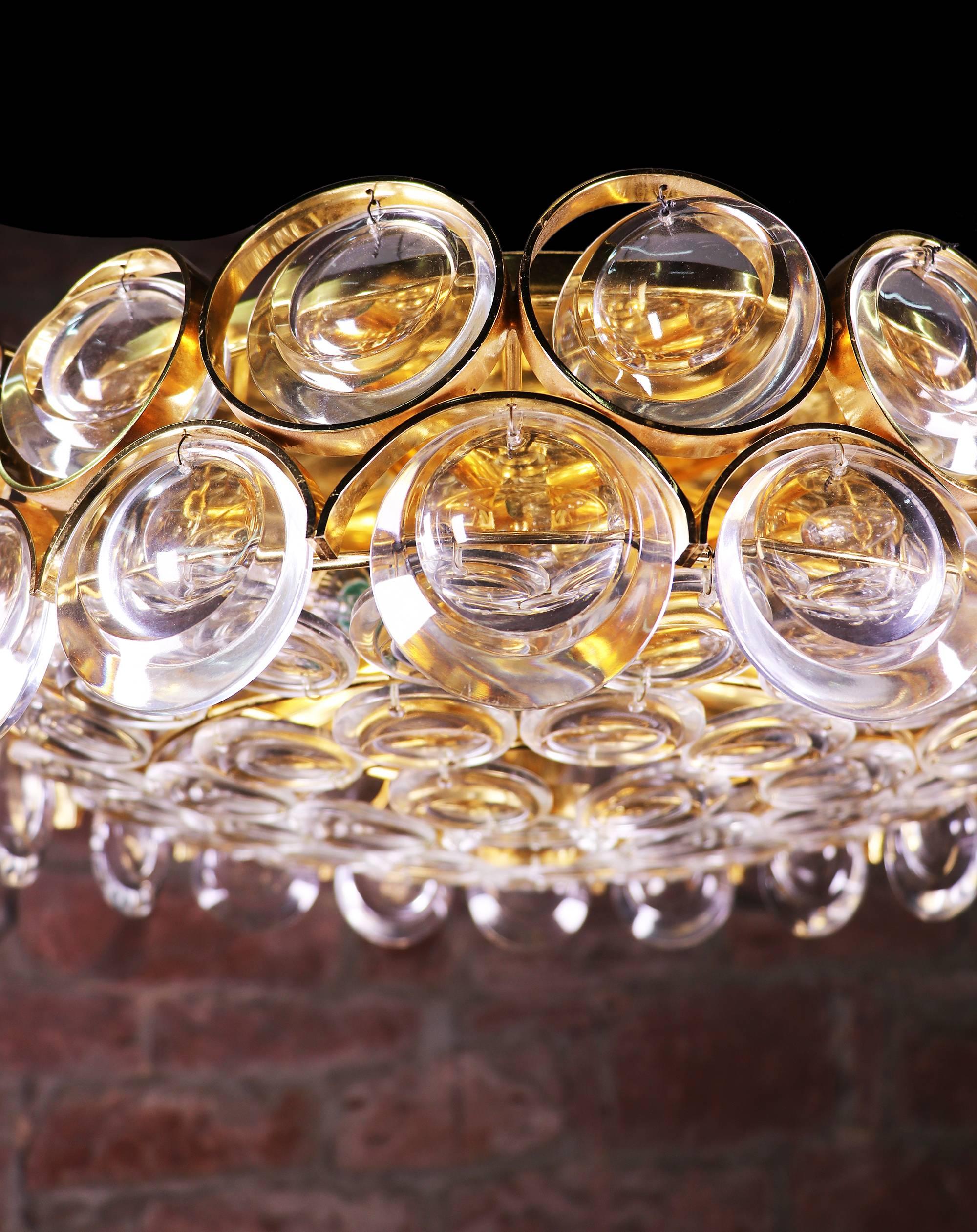 Mid-20th Century 1960 Germany Palwa Bubble Flush Mount Ceiling Light Crystal & Gilt Brass