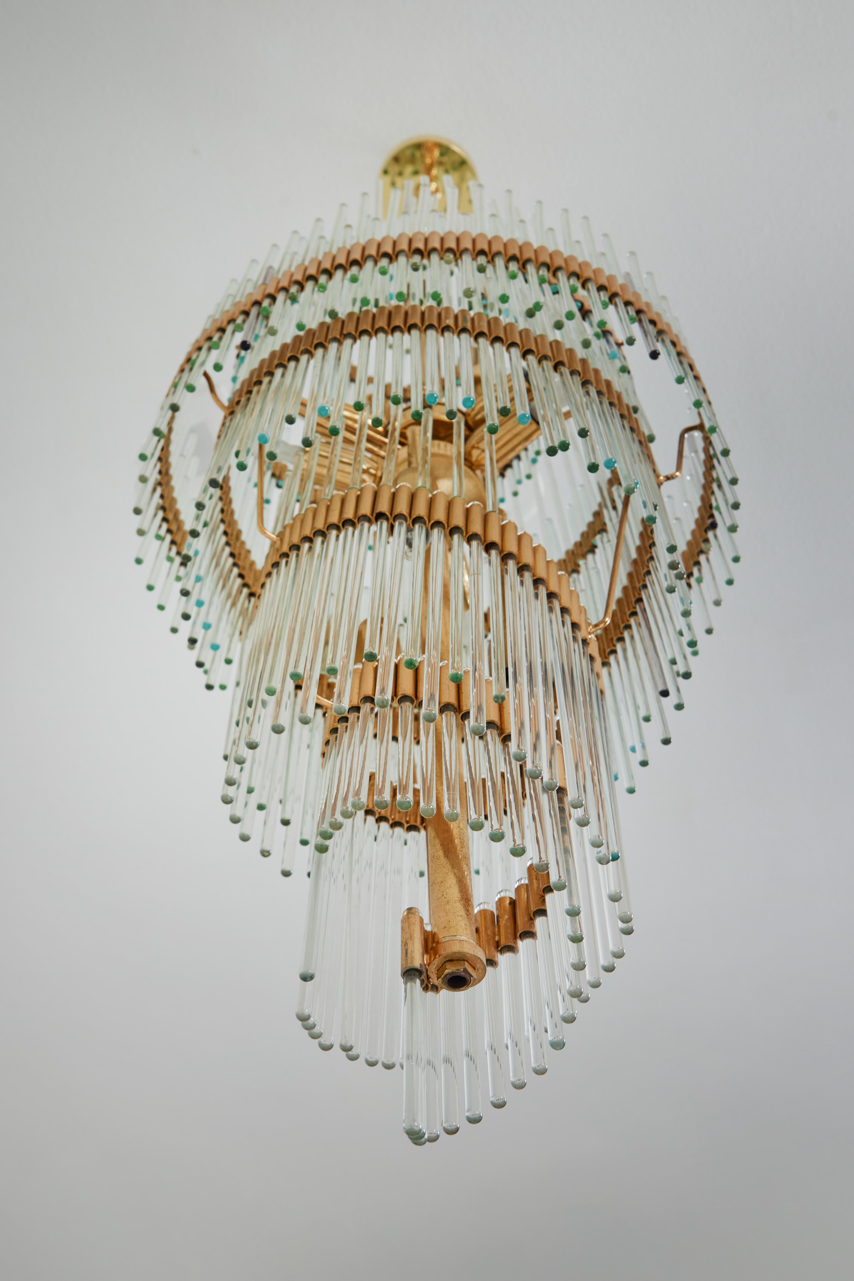 Gold Plated and Crystal Rod Chandelier Attributed to Sciolari, Italy, 1960-70s In Good Condition For Sale In Palm Desert, CA
