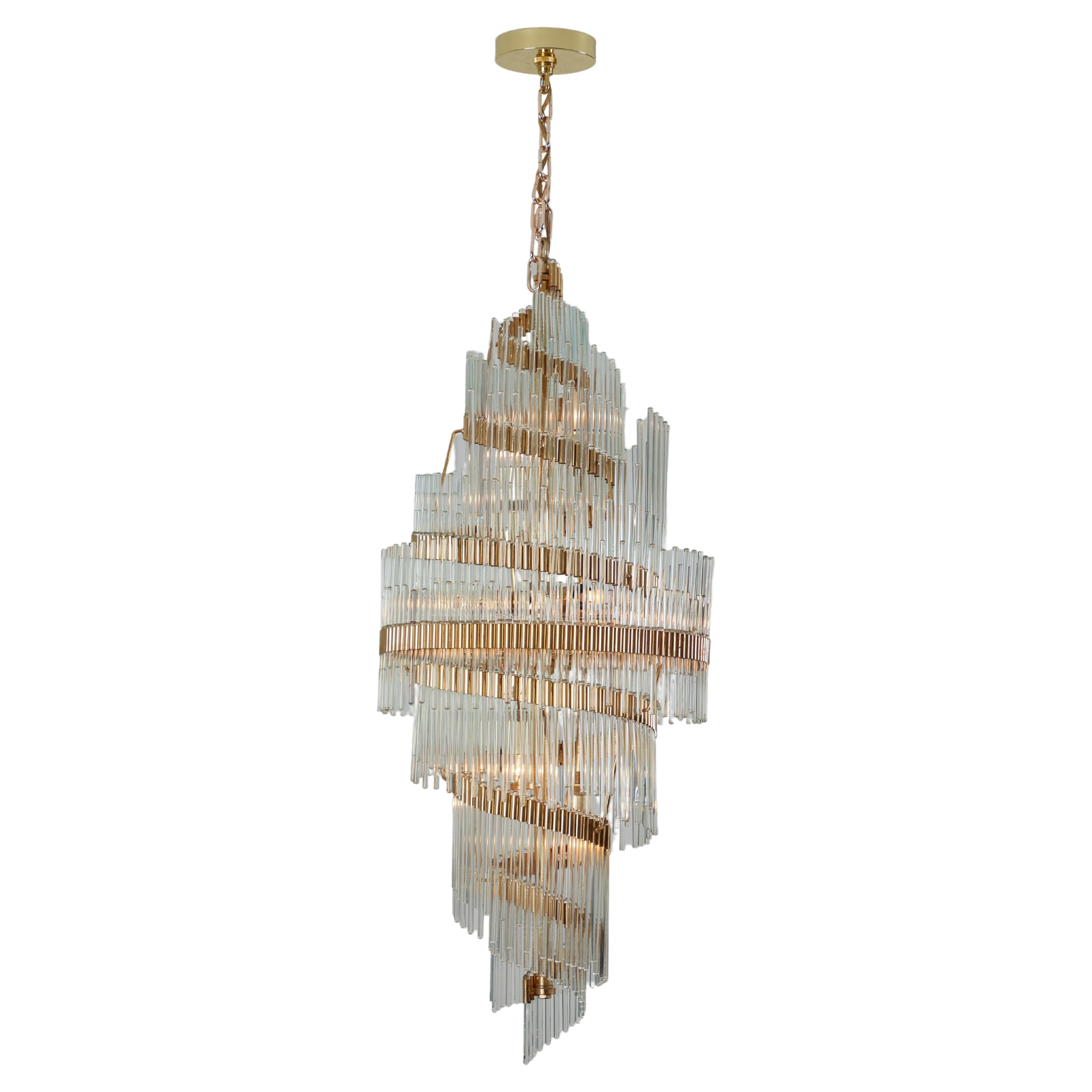 Gold Plated and Crystal Rod Chandelier Attributed to Sciolari, Italy, 1960-70s For Sale