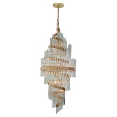 Gold Plated and Crystal Rod Chandelier Attributed to Sciolari, Italy, 1960-70s