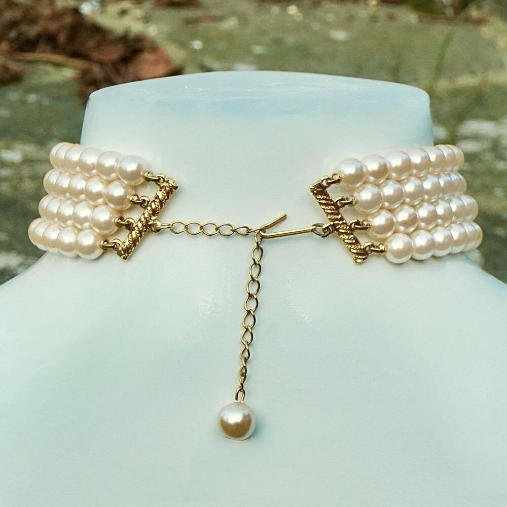 De las mujeres Collar gargantilla de cuatro vueltas con perlas de imitación color crema y chapado en oro en venta