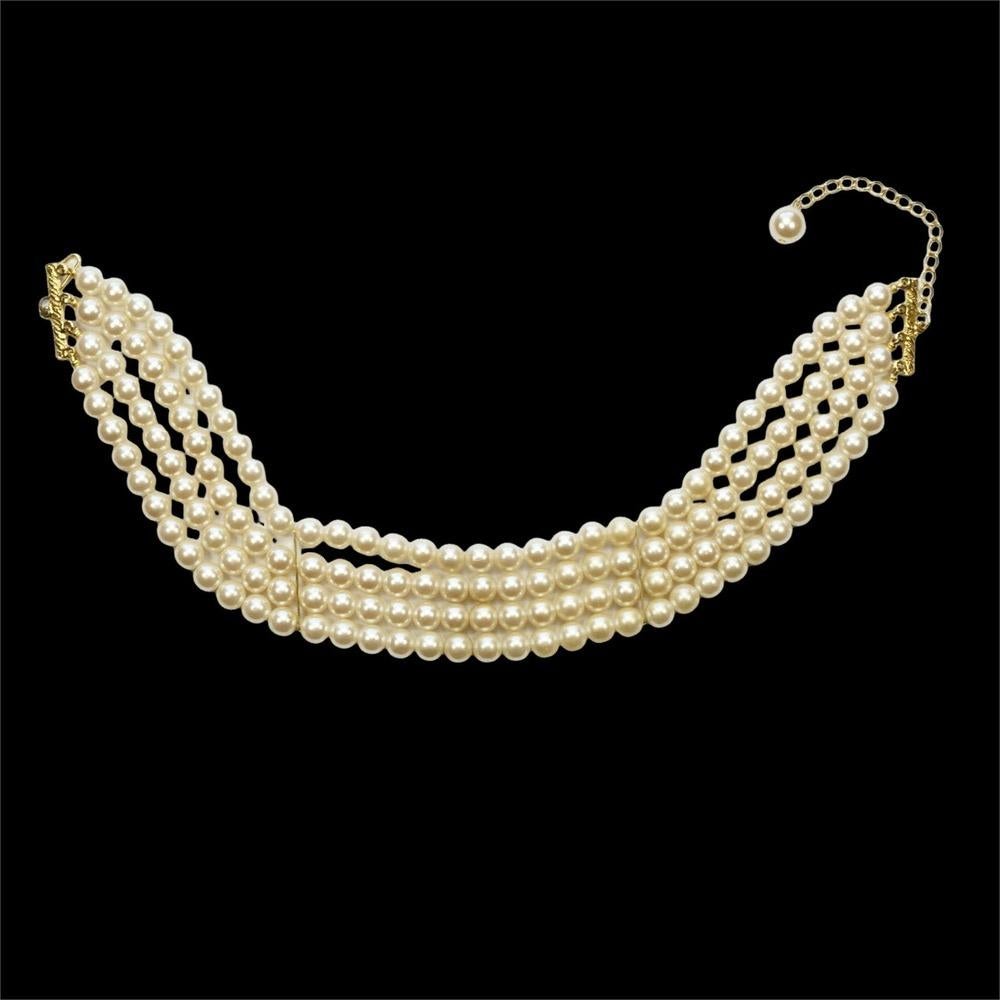 Collar gargantilla de cuatro vueltas con perlas de imitación color crema y chapado en oro en venta 3