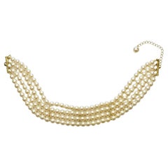 Gold Plated and Four Strand Cream Faux Pearl Choker Necklace