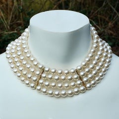 Gold Plated and Four Strand Cream Faux Pearl Necklace