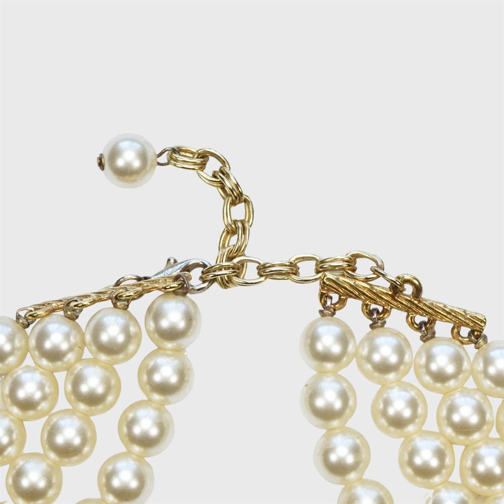 Gold Plated and Four Strand Cream Faux Pearl Necklace For Sale 1