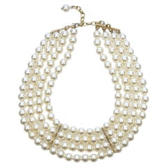 Gold Plated and Four Strand Cream Faux Pearl Necklace