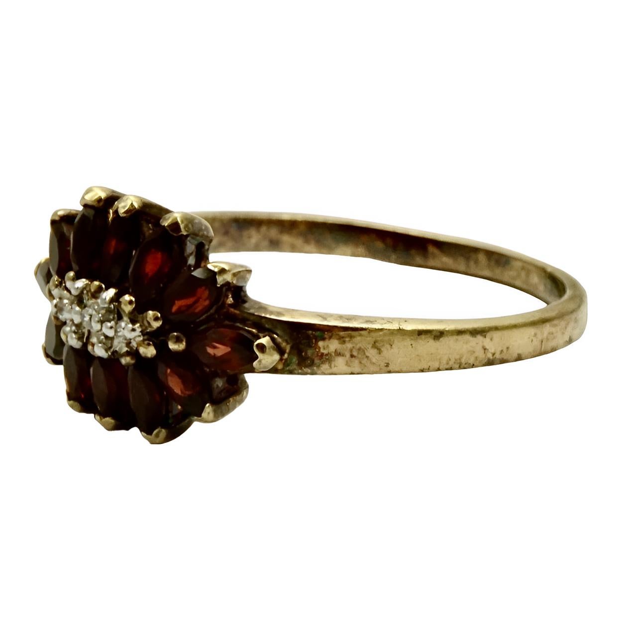 Gold Plated and Garnet Ring with Clear Crystals In Good Condition For Sale In London, GB