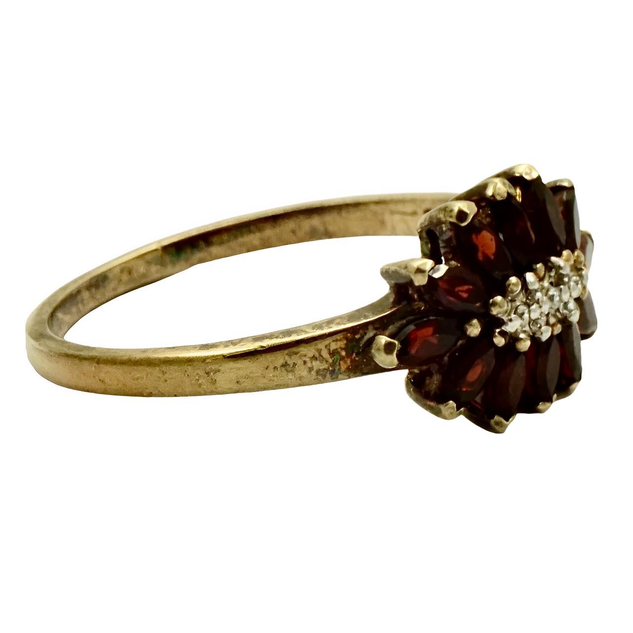 Women's or Men's Gold Plated and Garnet Ring with Clear Crystals For Sale
