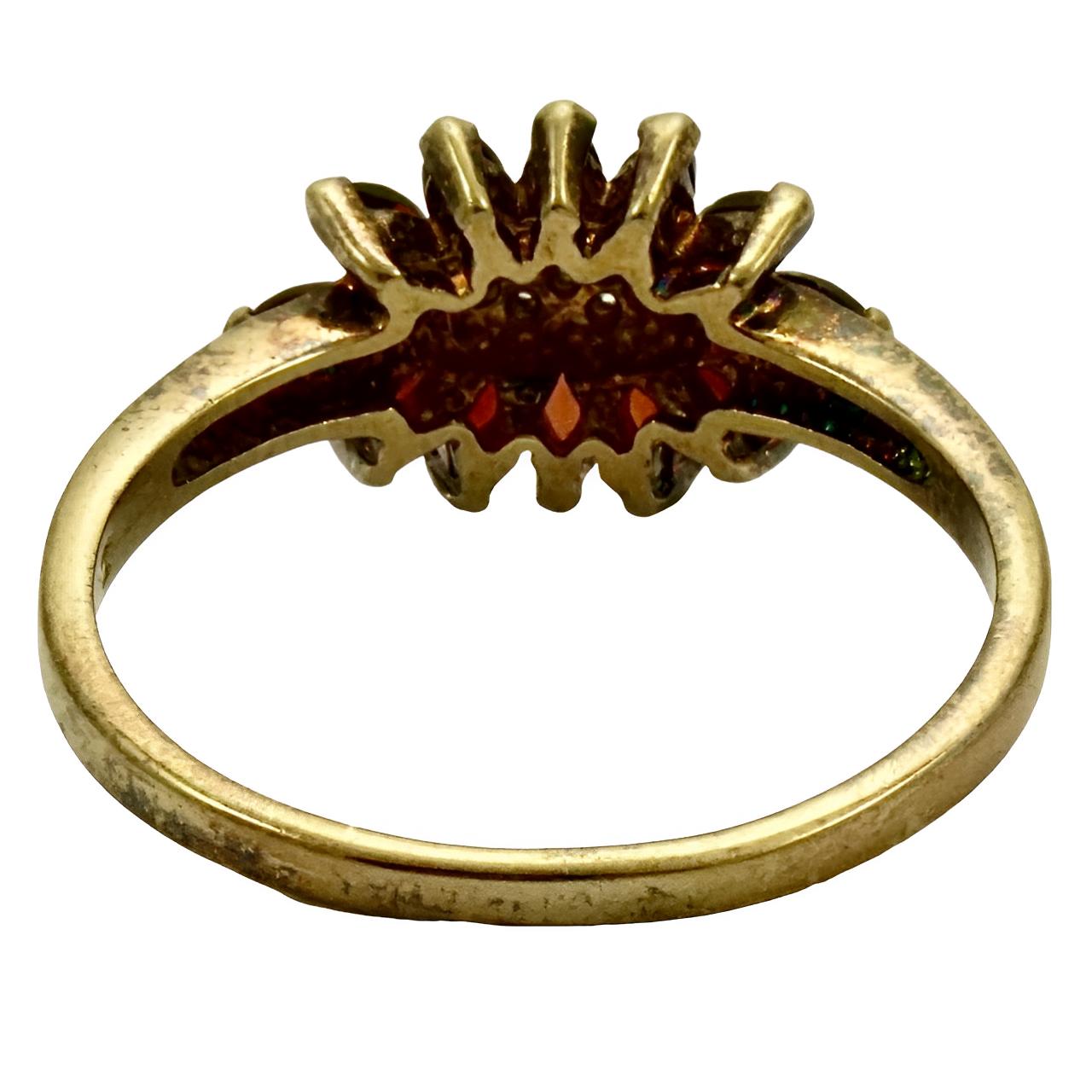 Gold Plated and Garnet Ring with Clear Crystals For Sale 1