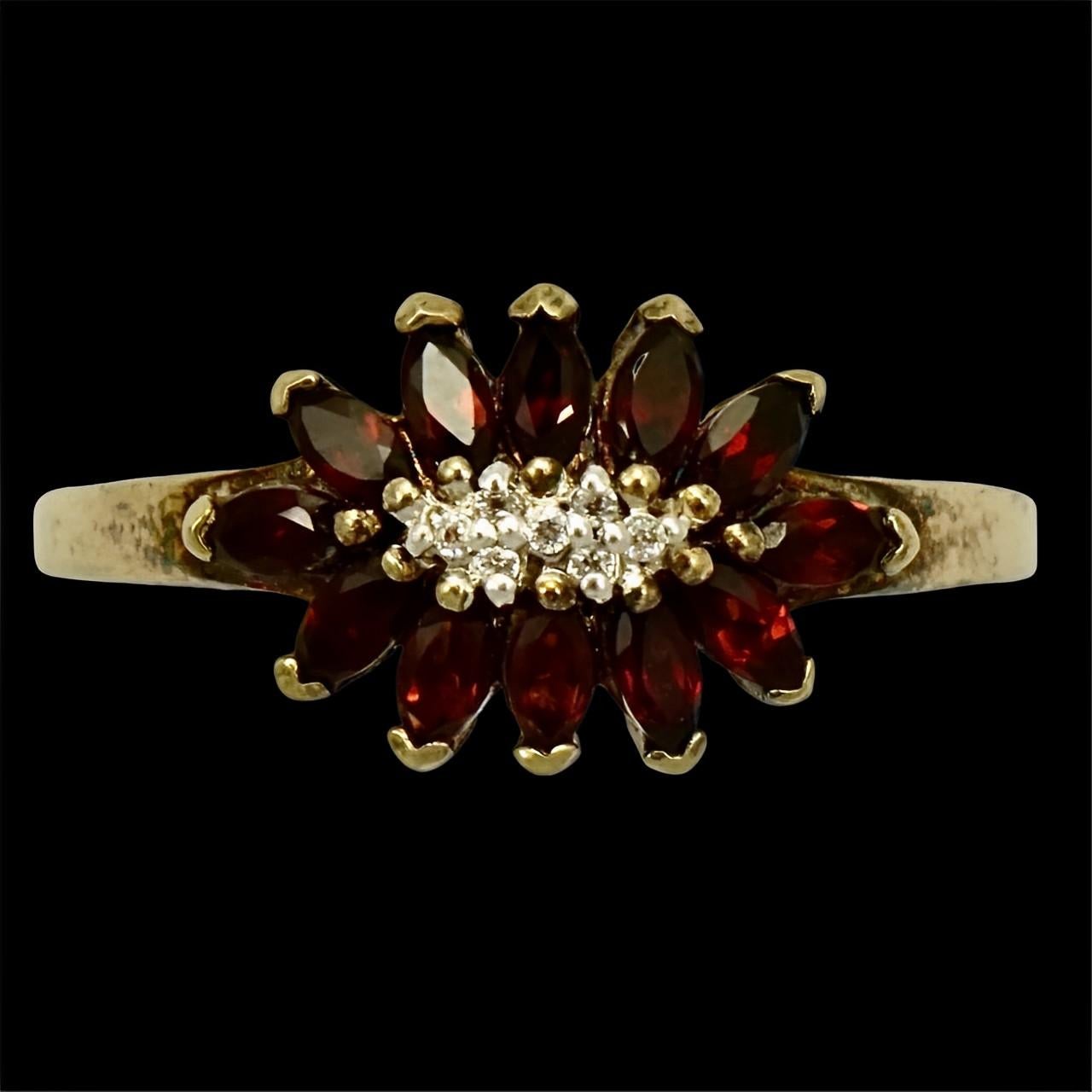 Gold Plated and Garnet Ring with Clear Crystals For Sale 4