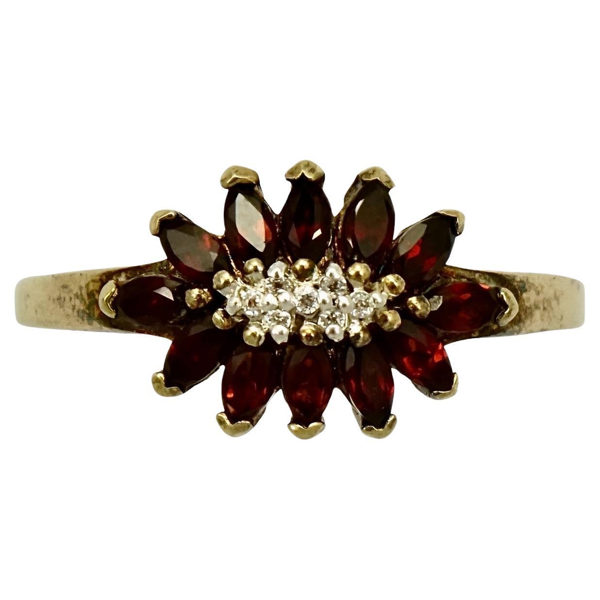 Gold Plated and Garnet Ring with Clear Crystals For Sale