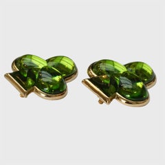 Gold Plated and Green Resin Club Design Clip on Earrings