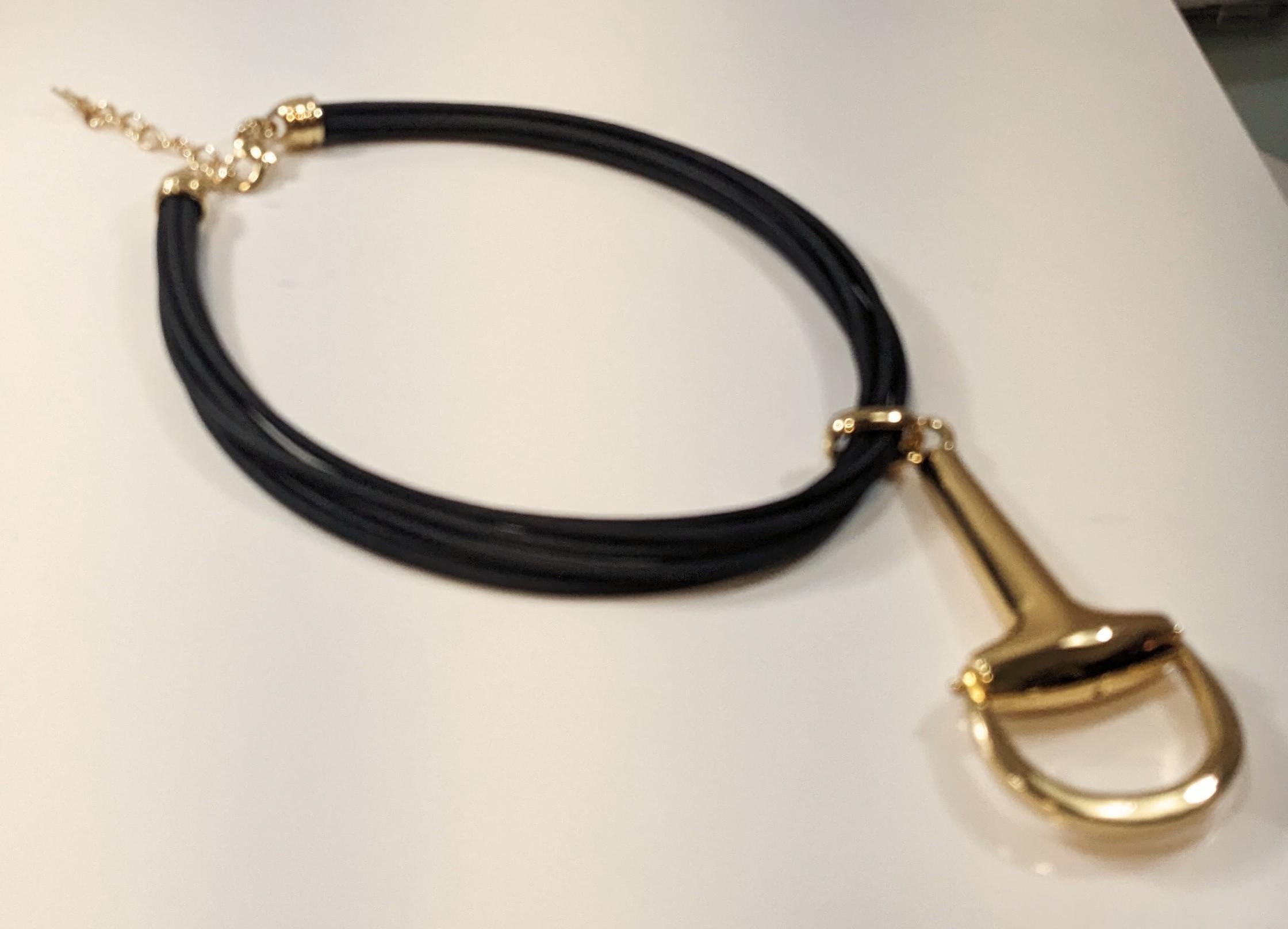 Modern  Gold-Plated and Leather Stirrup Necklace For Sale