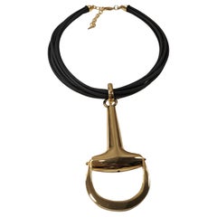 Used  Gold-Plated and Leather Stirrup Necklace