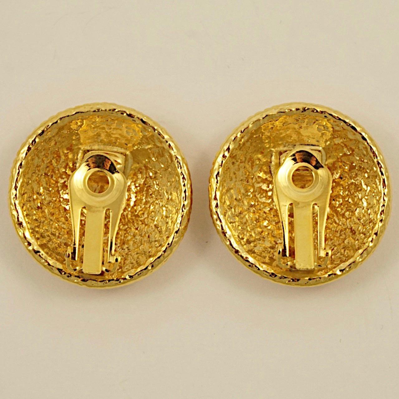 Women's or Men's Gold Plated and Pink Enamel Clip On Earrings circa 1980s For Sale