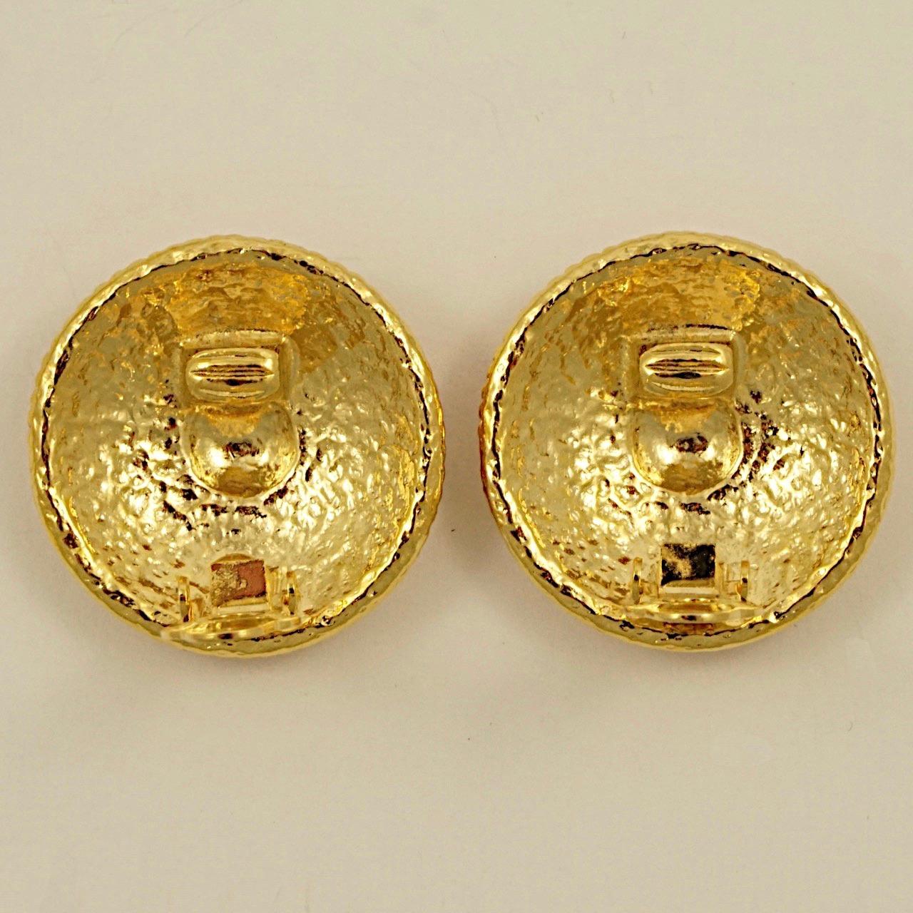 Gold Plated and Pink Enamel Clip On Earrings circa 1980s For Sale 1