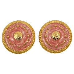 Gold Plated and Pink Enamel Clip On Earrings circa 1980s