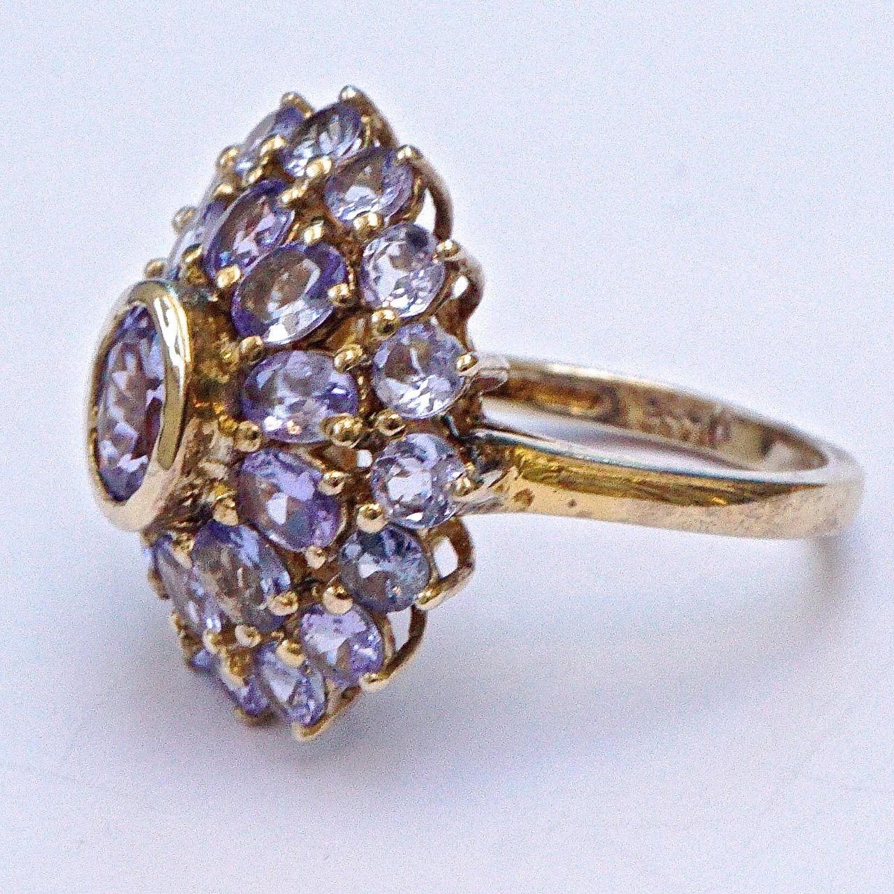 Gold Plated and Silver Faux Tanzanite Dress Ring circa 1990s In Good Condition For Sale In London, GB