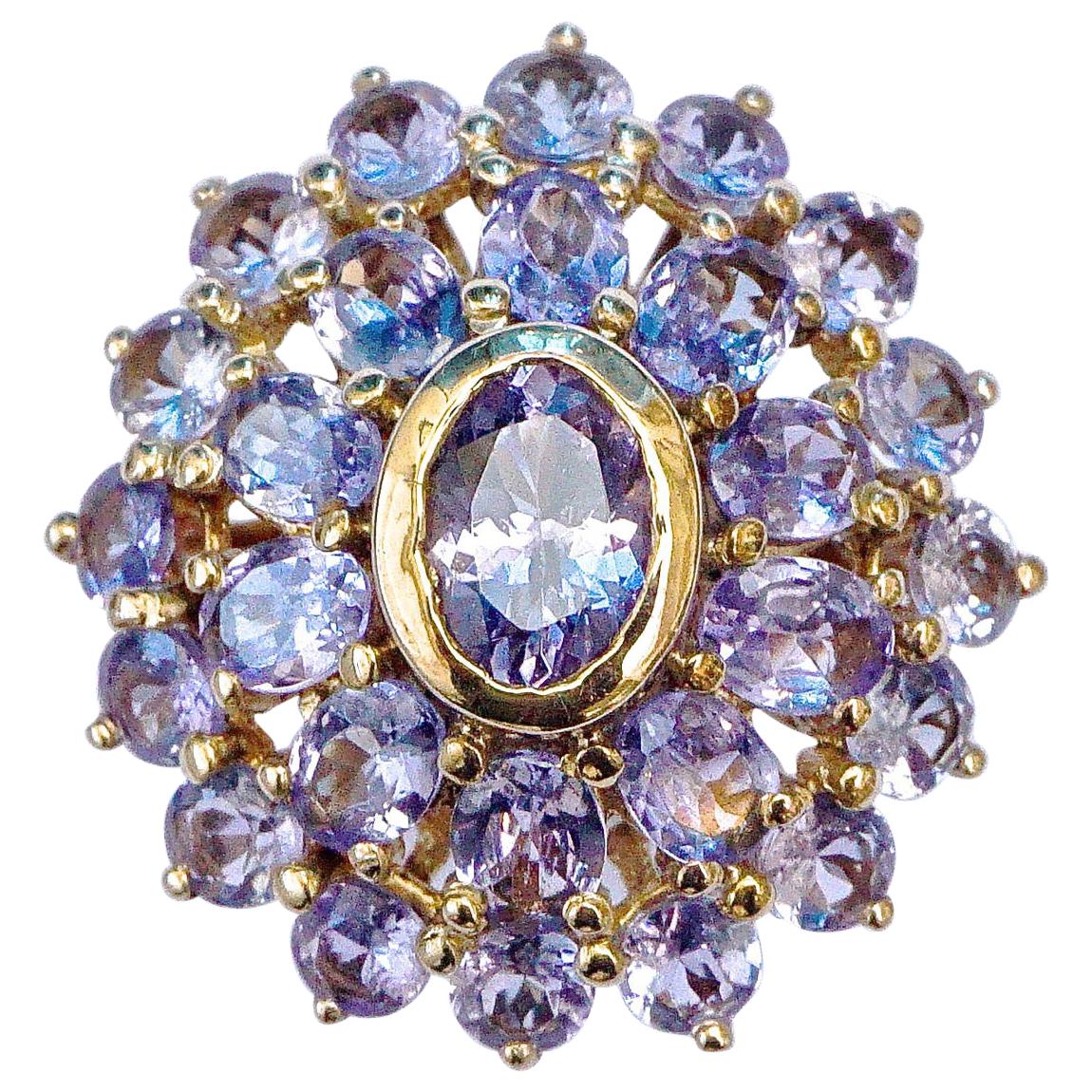 Gold Plated and Silver Faux Tanzanite Dress Ring circa 1990s For Sale